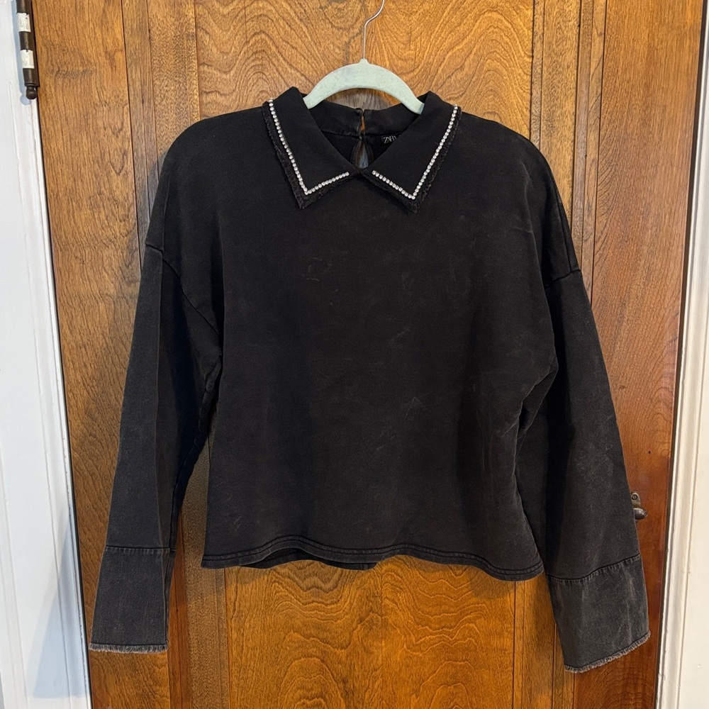 Black Long Sleeve Top with Rhinestones